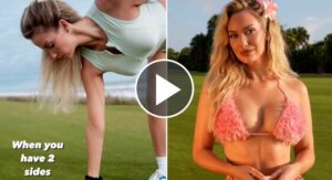 Read more about the article Paige Spiranac goes braless in tight-fitting golf outfit – before stripping down to fluffy bikini top